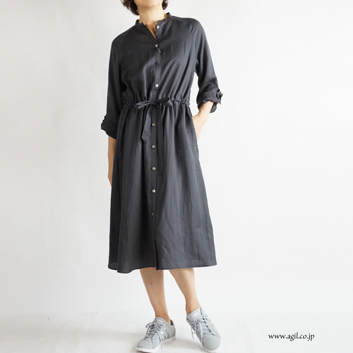 isato design works (イサトデザインワークス) ガウンシャツワンピース チャコール レディース