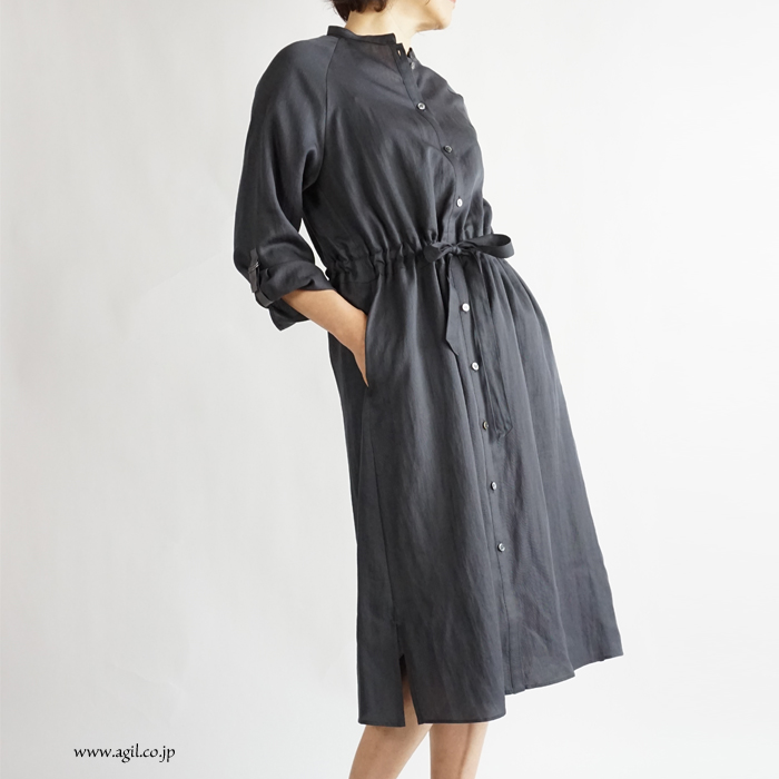 isato design works (イサトデザインワークス) ガウンシャツワンピース チャコール レディース