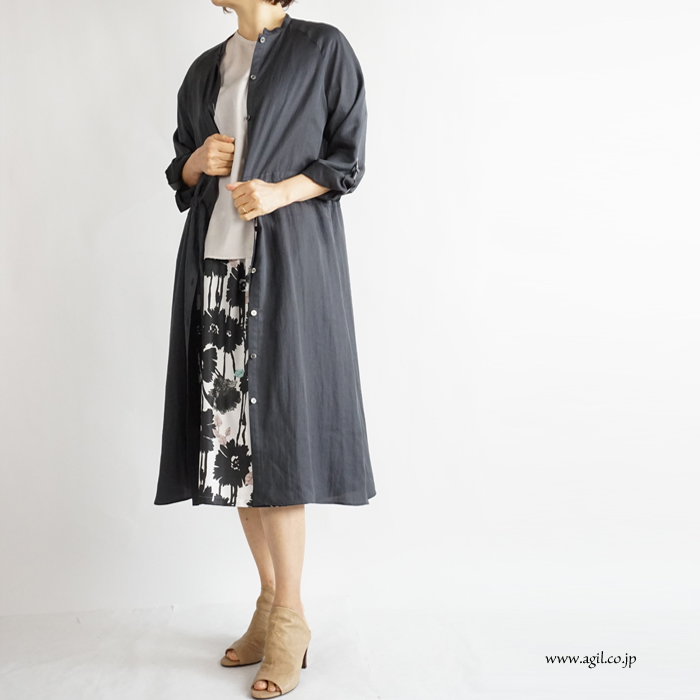 isato design works (イサトデザインワークス) ガウンシャツワンピース チャコール レディース