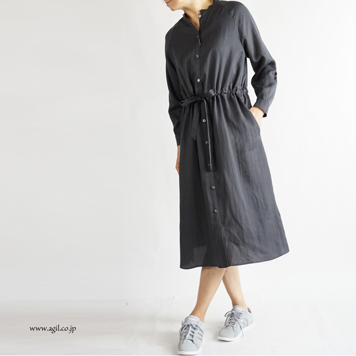 isato design works (イサトデザインワークス) ガウンシャツワンピース チャコール レディース
