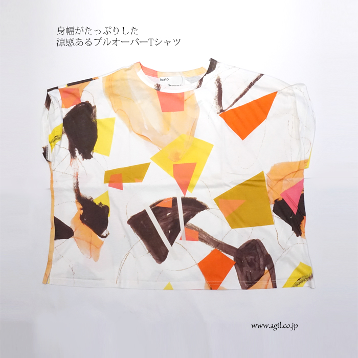 isato design works (イサトデザインワークス) ラウンドネックプリント半袖カットソー レディース