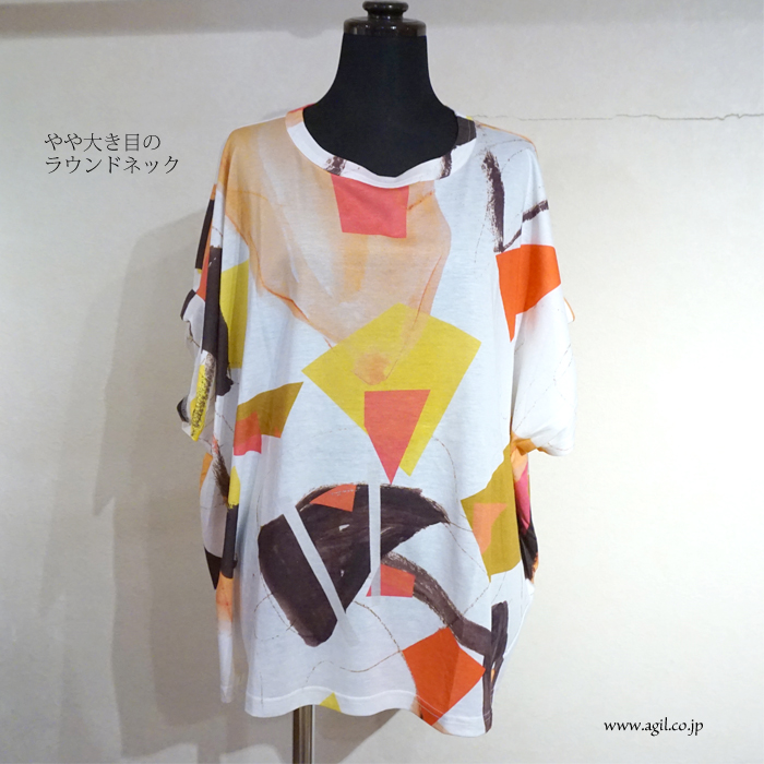 isato design works (イサトデザインワークス) ラウンドネックプリント半袖カットソー レディース