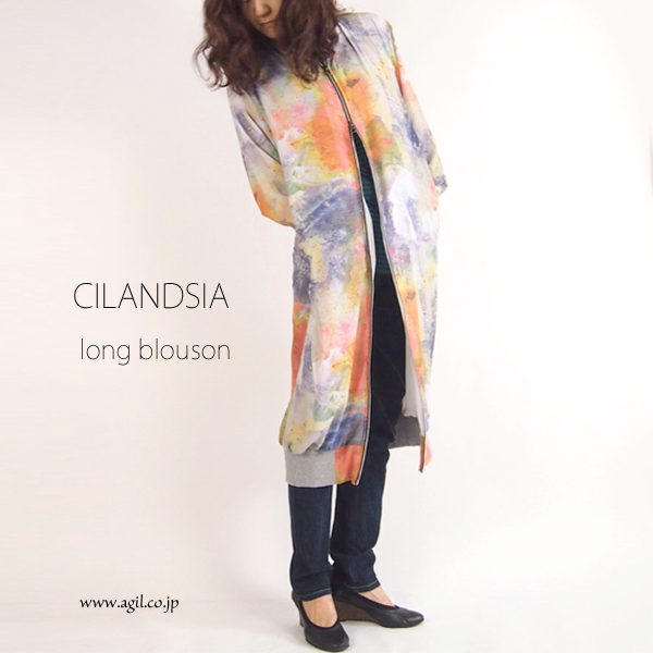 CILANDSIA(チランドシア) シフォンプリント ロングブルゾン メンズ レディース