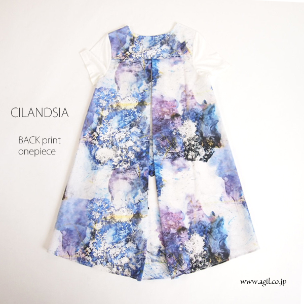 CILANDSIA(チランドシア) バックプリント ラウンドネック サックフレアーワンピース レディース