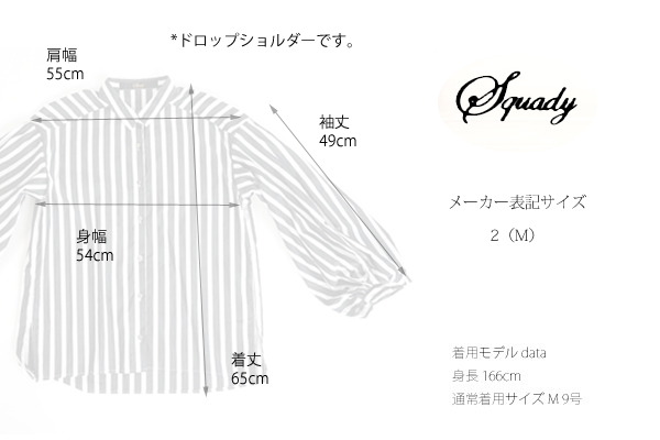 Squady (スカディ) ビショップスリーブ タイプライター綿シャツ ストライプ レディース