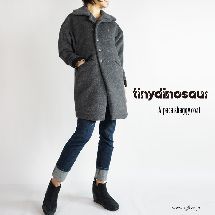 tiny dinosaur(タイニーダイナソー) アルパカシャギー ハーフコート ドルマンスリーブ グレー レディース 送料無料
