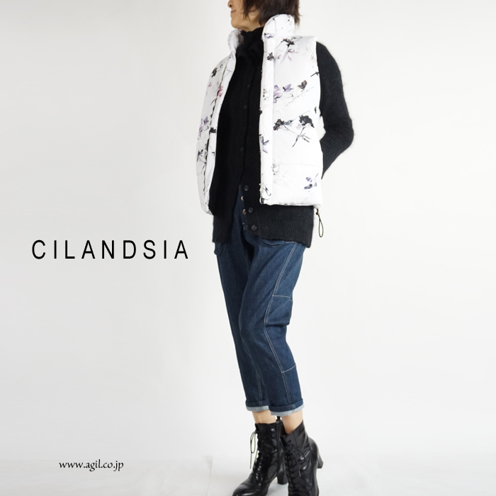 CILANDSIA(チランドシア) 中綿プリントジップベスト 0078 レディース