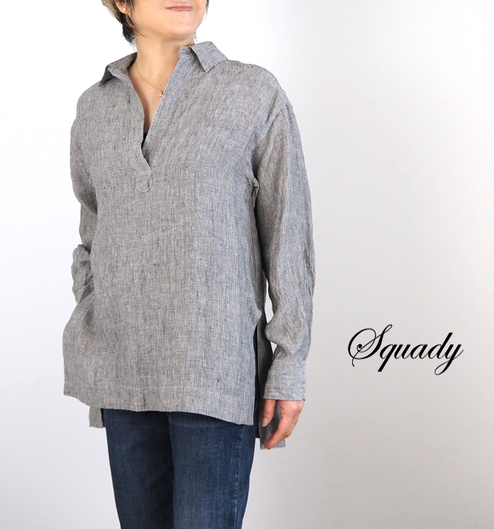 Squady スカディ リネンスキッパーシャツ 長袖 チュニック丈 日本製 レディース