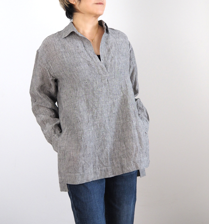 Squady スカディ リネンスキッパーシャツ 長袖 チュニック丈 日本製 レディース