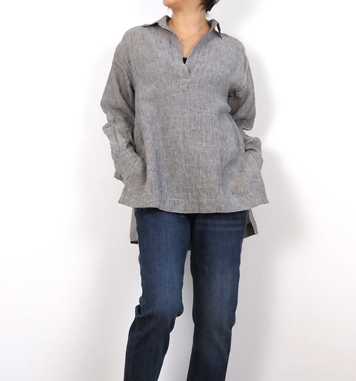 Squady スカディ リネンスキッパーシャツ 長袖 チュニック丈 日本製 レディース