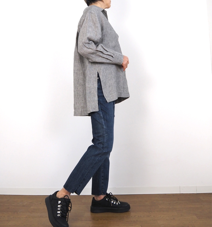 Squady スカディ リネンスキッパーシャツ 長袖 チュニック丈 日本製 レディース