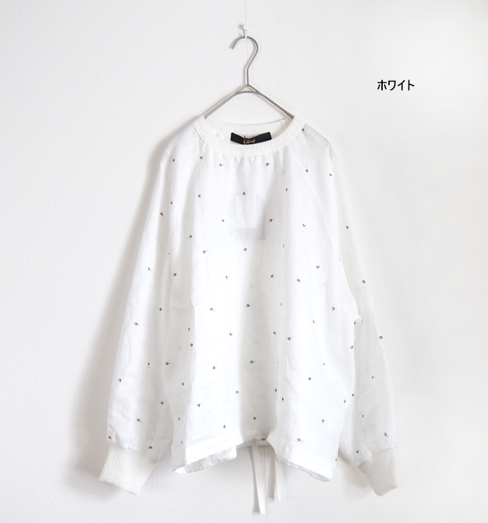 Squady スカディ ドット刺繍リネンプルオーバーシャツ 日本製