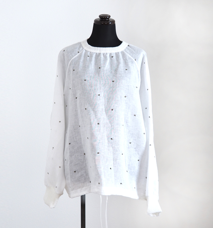 Squady スカディ ドット刺繍リネンプルオーバーシャツ 日本製