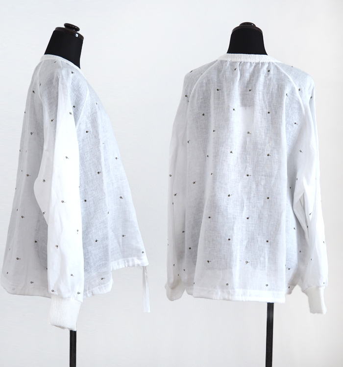 Squady スカディ ドット刺繍リネンプルオーバーシャツ 日本製