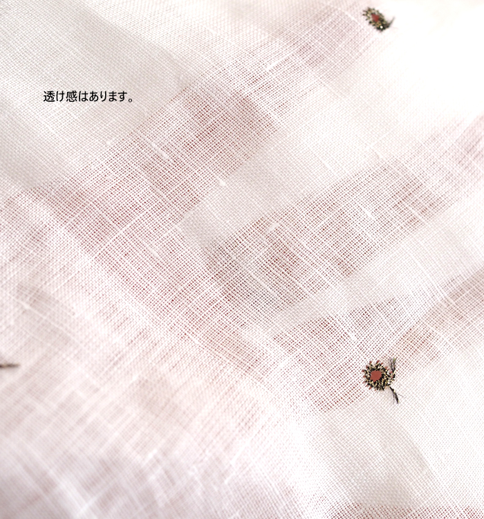 Squady スカディ ドット刺繍リネンプルオーバーシャツ 日本製