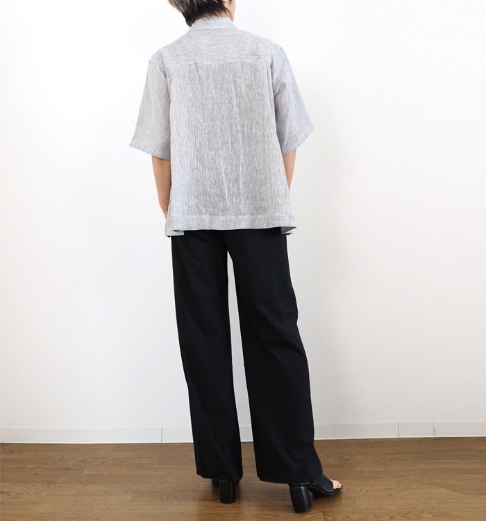 Squady リネンキュプラ スキッパーシャツ 全身スタイリング