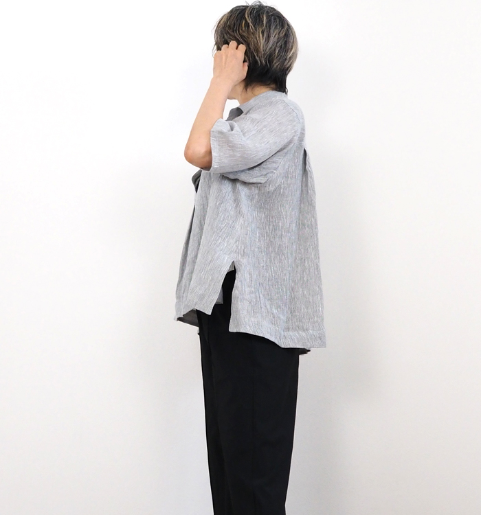 Squady リネンキュプラ スキッパーシャツ 着用スタイリング