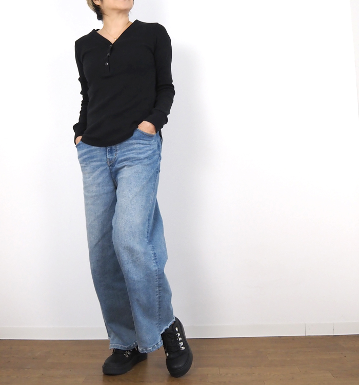 MIDIUMISOLID ミディウミソリッド Vネック ヘンリーネックリブプルオーバー