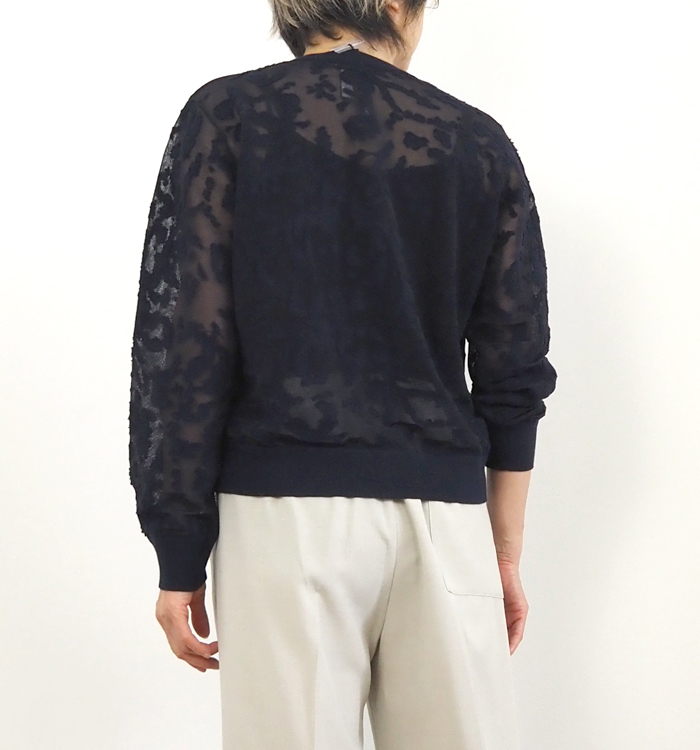mizuiro ind ミズイロインド メッシュ刺繍 クルーネックカーディガン