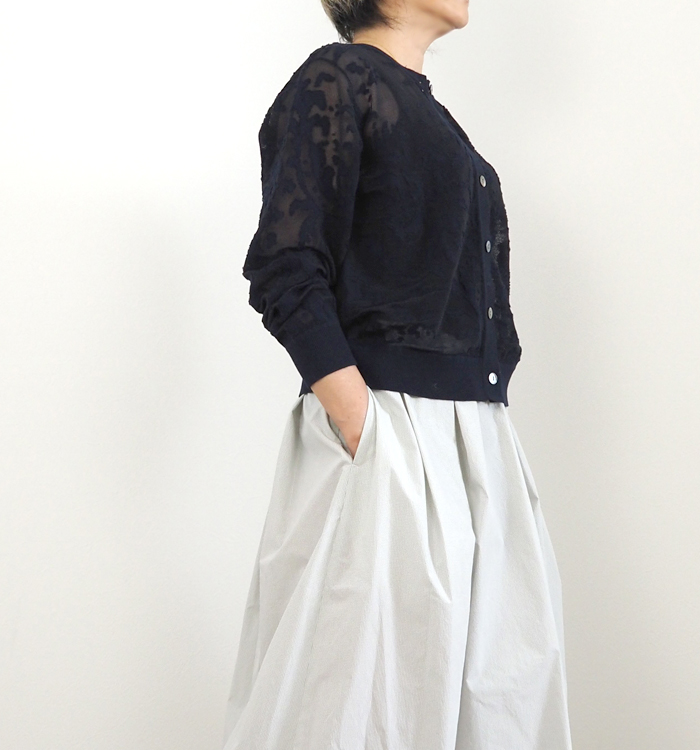 mizuiro ind ミズイロインド メッシュ刺繍 クルーネックカーディガン