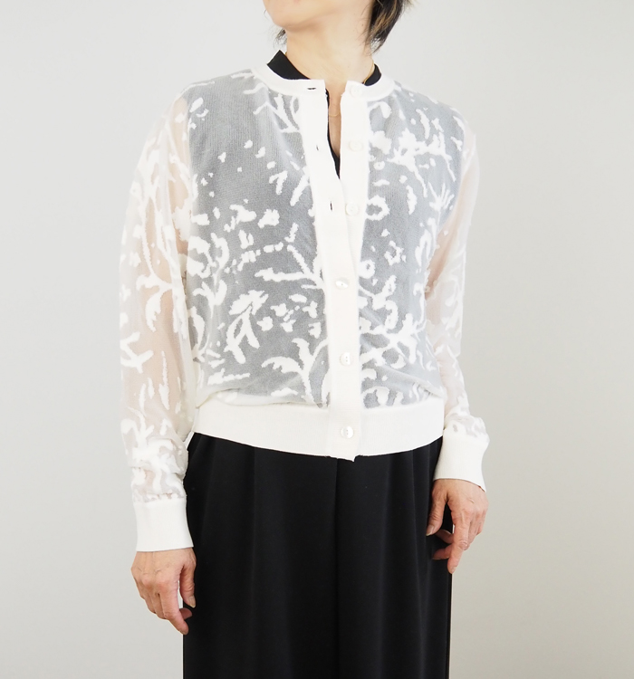 mizuiro ind ミズイロインド メッシュ刺繍 クルーネックカーディガン