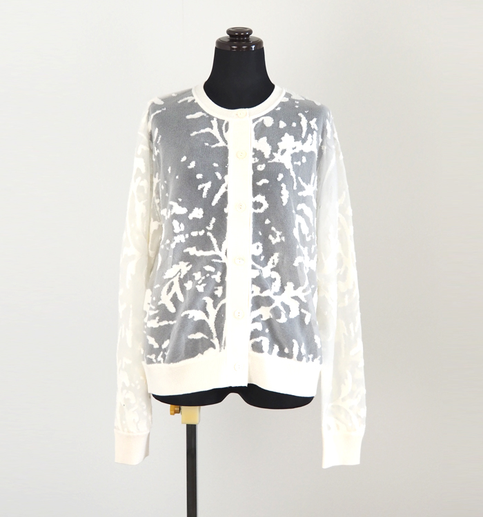 mizuiro ind ミズイロインド メッシュ刺繍 クルーネックカーディガン