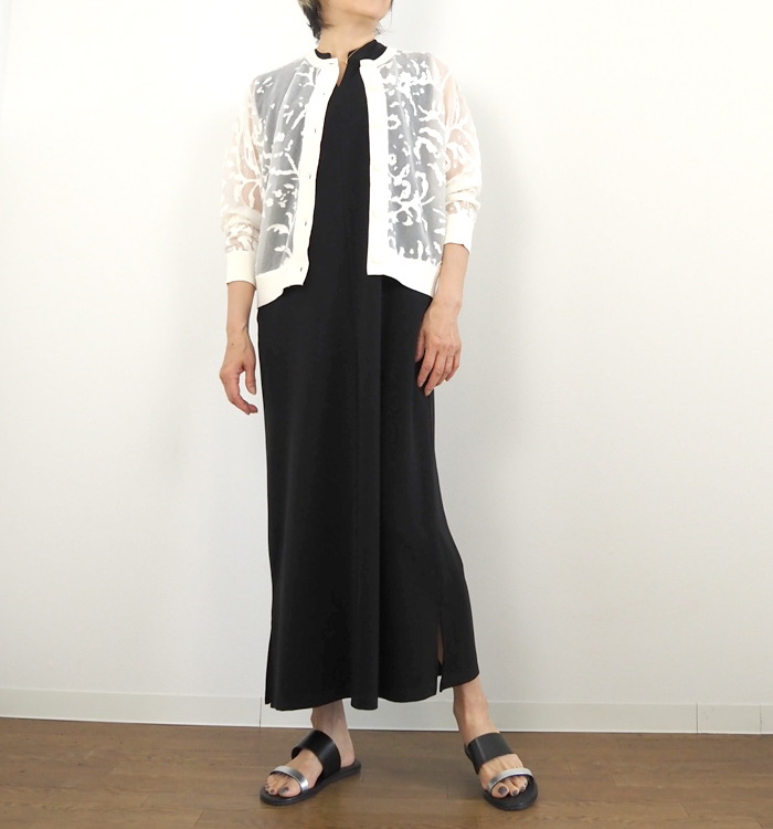 mizuiro ind ミズイロインド メッシュ刺繍 クルーネックカーディガン