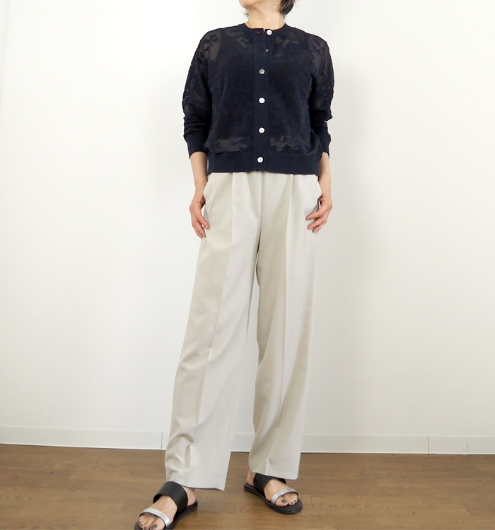 mizuiro ind ミズイロインド メッシュ刺繍 クルーネックカーディガン