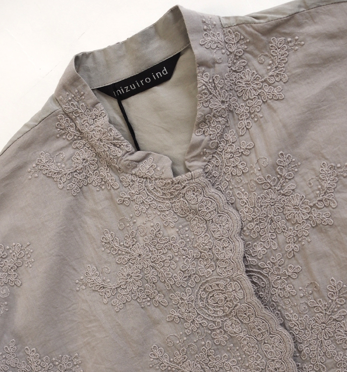 mizuiro ind ミズイロインド シャツ ワイド レーススタンドカラー レディース