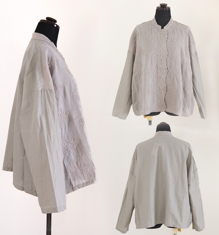 mizuiro ind ミズイロインド シャツ ワイド レーススタンドカラー レディース