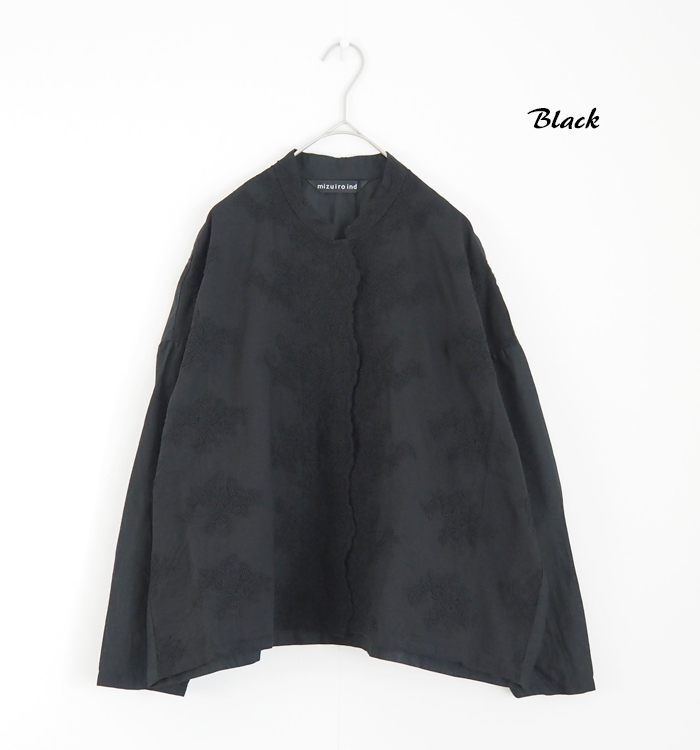 mizuiro ind ミズイロインド シャツ ワイド レーススタンドカラー レディース