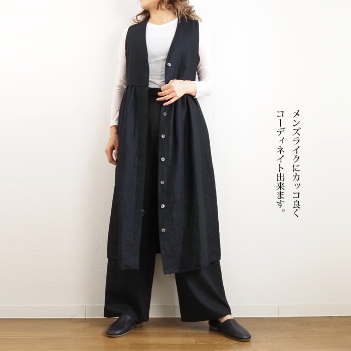 mizuiro ind スタンドカラーブラックワンピース、ジレ mizuiroind】スタンドカラーフレアジレワンピ mizuiro ind