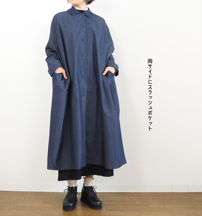 mizuiro ind ミズイロインド デニムワイドシャツワンピース