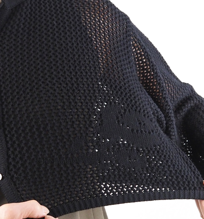 MidiUmi ミディウミ ニードルワークニットカーディガン｜透かし編み花柄メッシュ