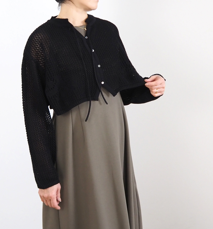 MidiUmi ミディウミ ニードルワークニットカーディガン｜透かし編み花柄メッシュ