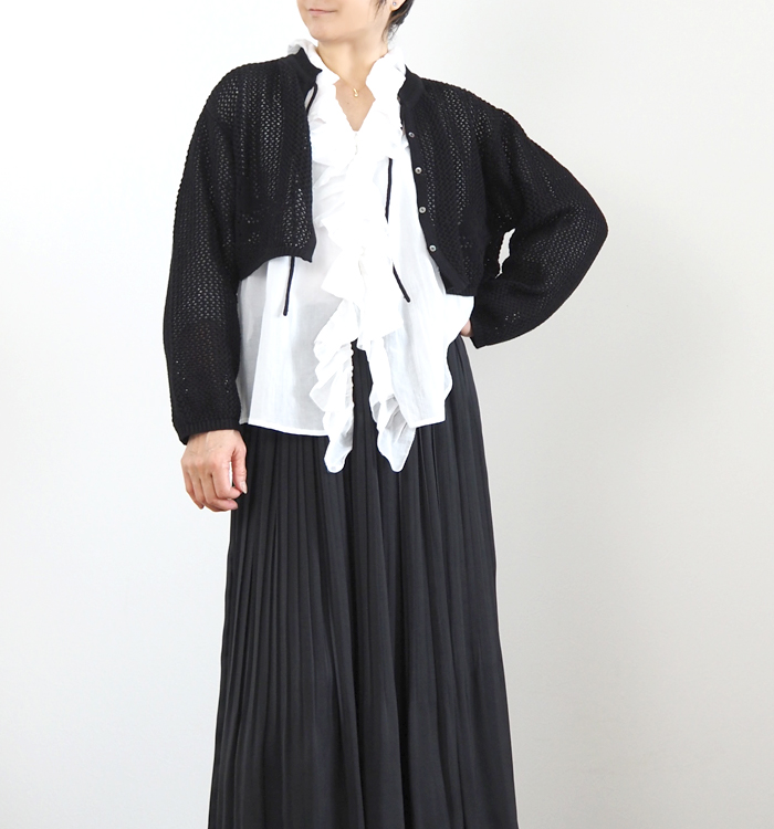 MidiUmi ミディウミ ニードルワークニットカーディガン｜透かし編み花柄メッシュ