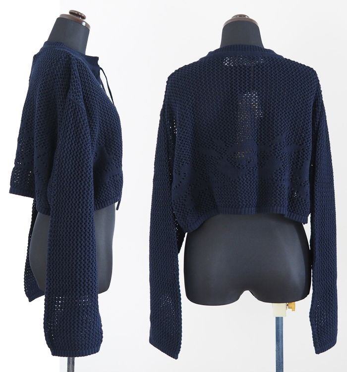 MidiUmi ミディウミ ニードルワークニットカーディガン｜透かし編み花柄メッシュ