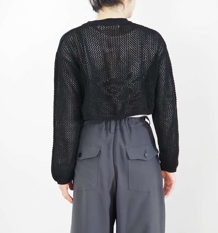 MidiUmi ミディウミ ニードルワークニットカーディガン｜透かし編み花柄メッシュ