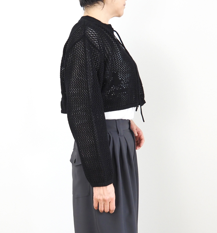 MidiUmi ミディウミ ニードルワークニットカーディガン｜透かし編み花柄メッシュ