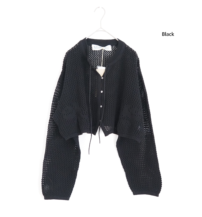MidiUmi ミディウミ ニードルワークニットカーディガン｜透かし編み花柄メッシュ