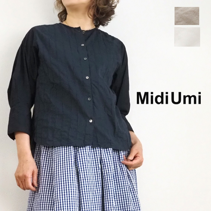 MidiUmi ミディウミ ピンタックレースコンビシャツ レディース