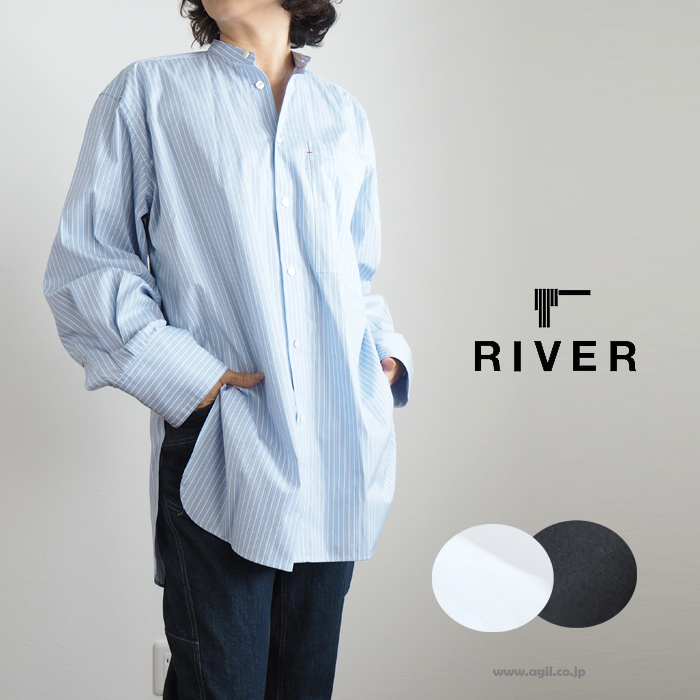 RIVER リバー ロング長袖シャツ バンドカラー レディース