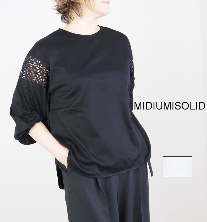 MIDIUMISOLID ミディウミソリッド ラウンドネックプルオーバー レース使い レディース