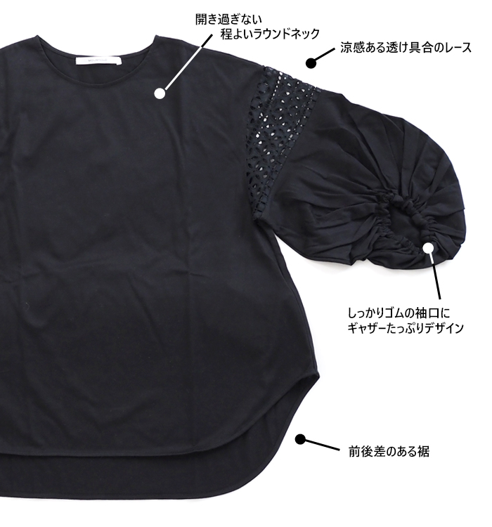 MIDIUMISOLID ミディウミソリッド ラウンドネックプルオーバー レース使い レディース