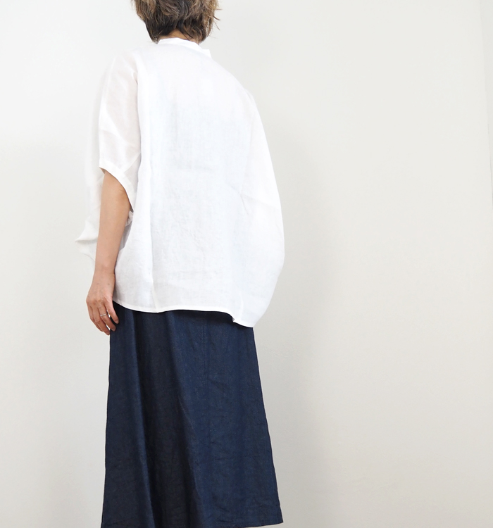 mizuiro ind ミズイロインド リネンスタンドカラーコクーンシャツ