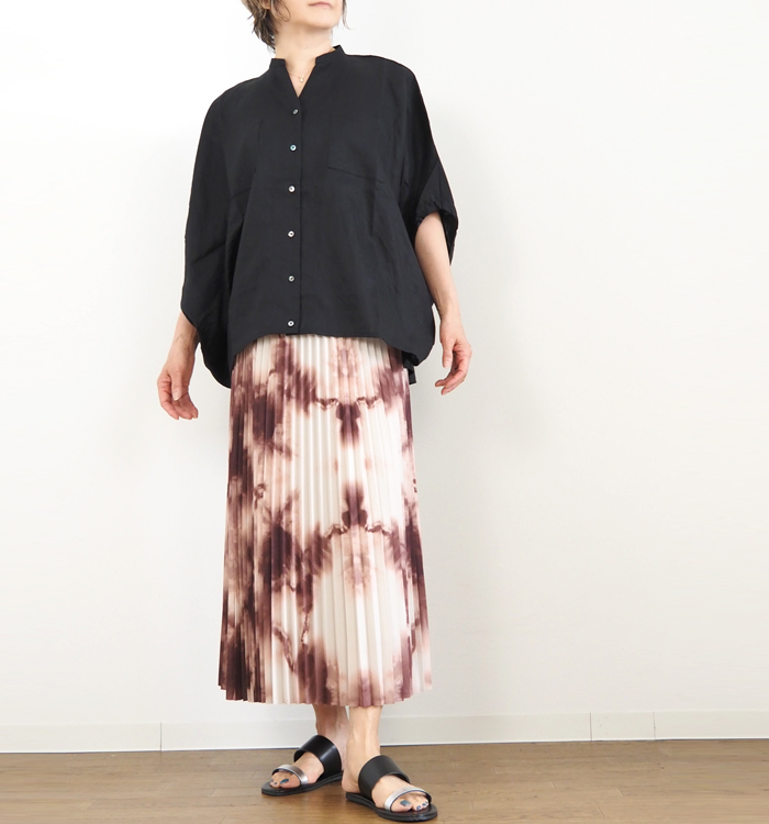 mizuiro ind ミズイロインド リネンスタンドカラーコクーンシャツ