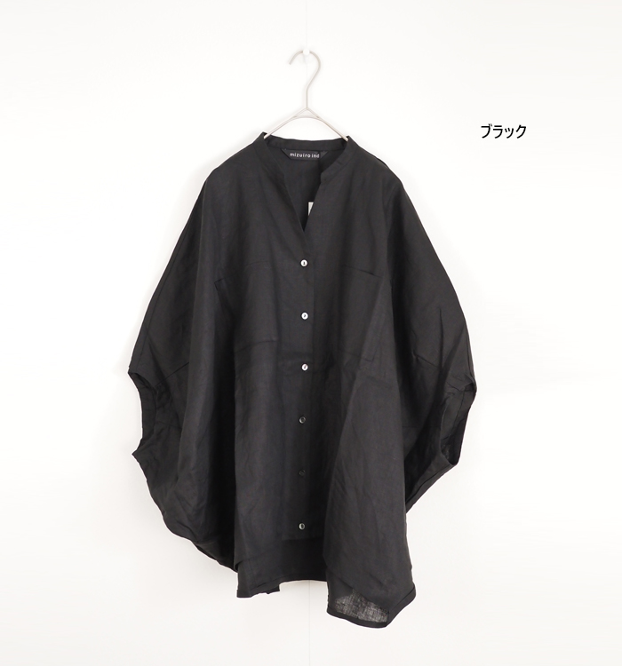 mizuiro ind ミズイロインド リネンスタンドカラーコクーンシャツ