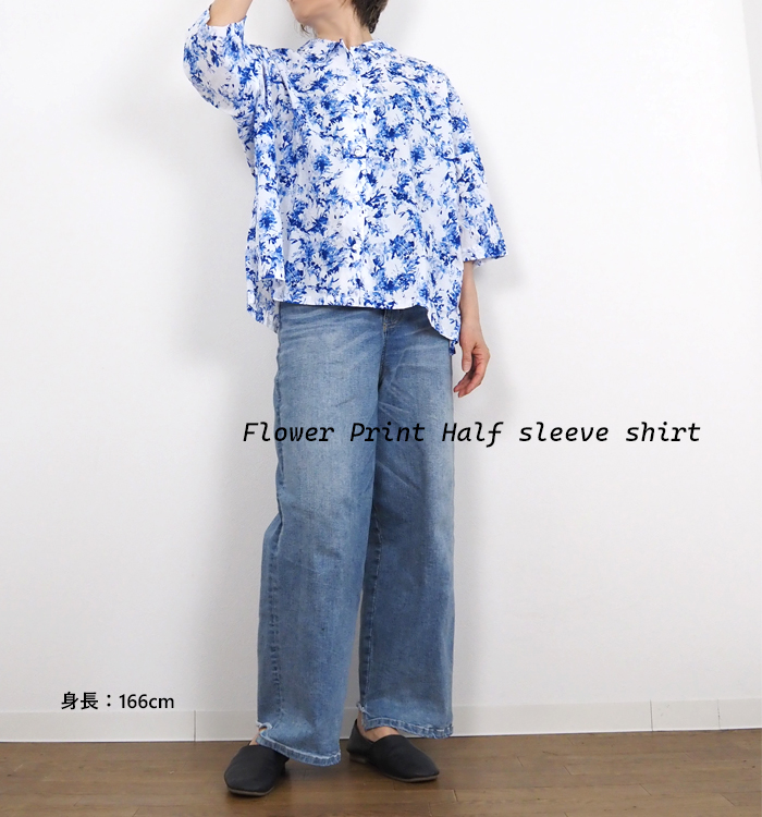mizuiro ind ミズイロインド フラワープリントハーフスリーブシャツ