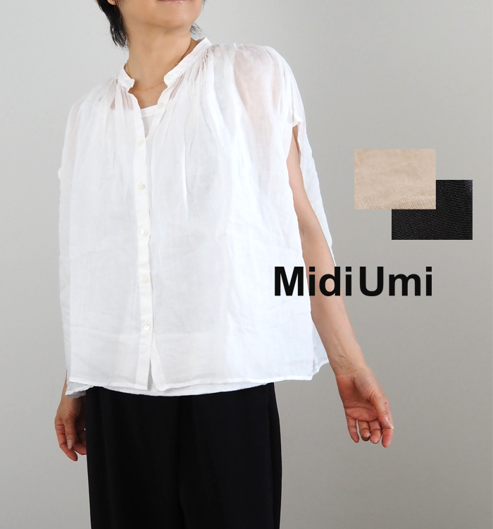 MidiUmi ラミーギャザーノースリーブシャツ 着用イメージ