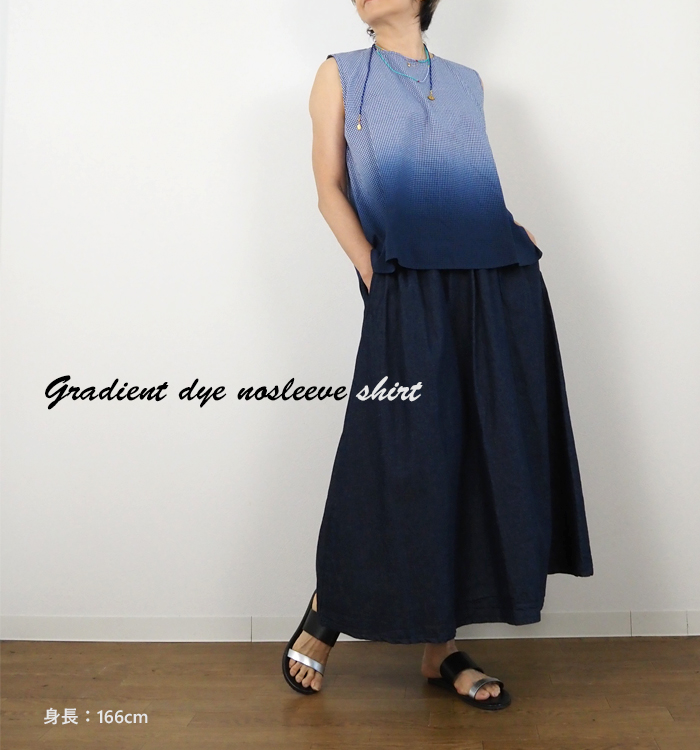 MidiUmi グラデーションダイノースリーブシャツ 着用イメージ ブルー
